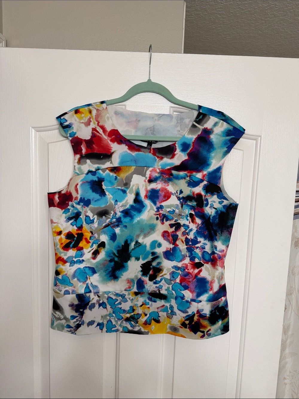 Cable & Gauge Multicolor Floral Watercolor Tank Top - Blue, Teal, Red, Yellow